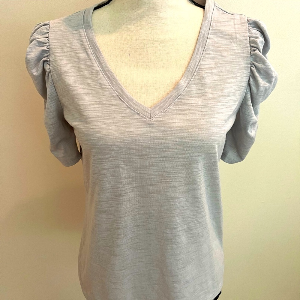 Express Light Gray Puffed Sleeve Short Sleeve Shirt